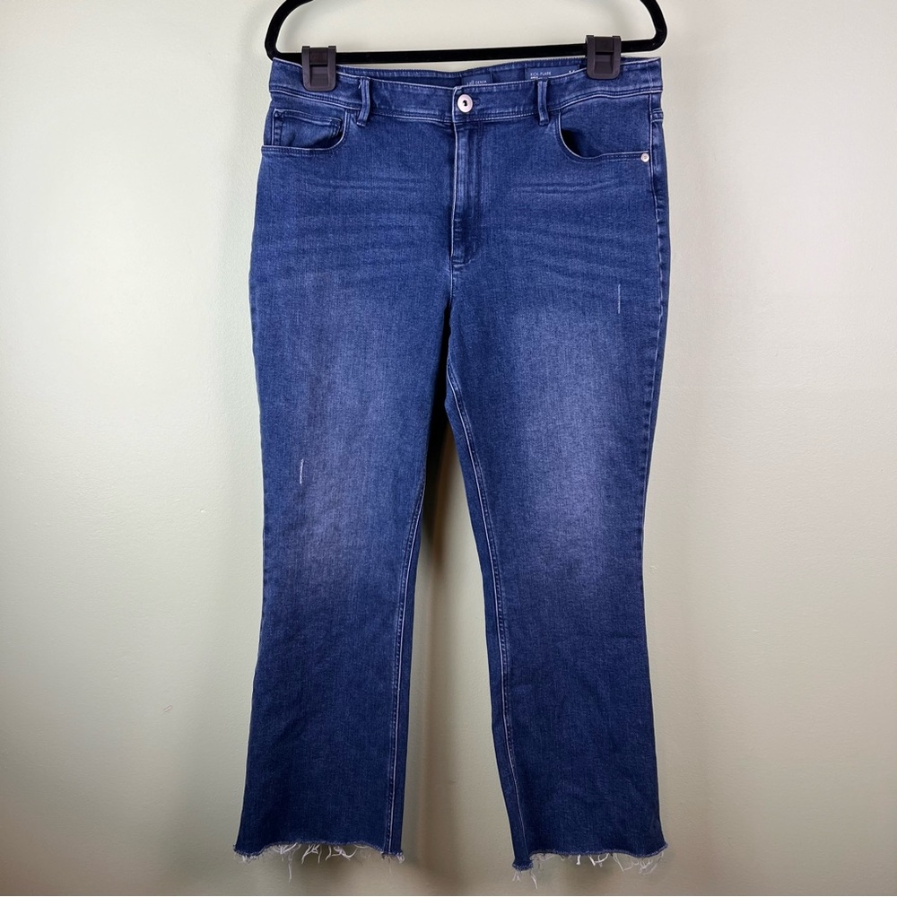 J. Jill Denim Sz 14 Kick Flare Ankle High Rise Raw Hem Stretch Comfort Jeans